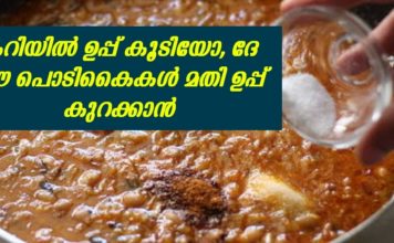 ഇനി കറിയിൽ ഉപ്പു കൂടി എന്ന് കരുതി വിഷമിക്കേണ്ട ആവശ്യമില്ല; ദേ ഇങ്ങനെ ചെയ്താൽ മതി..!!