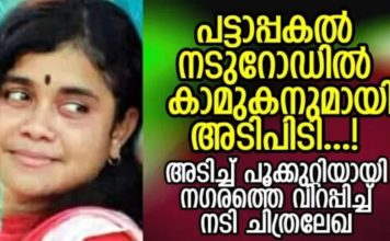പട്ടാപകൽ നടുറോഡിൽ കാമുകനുമായി അടിപിടി; അടിച്ചു പൂക്കുറ്റിയായി നടി ചിത്രലേഖ..!!