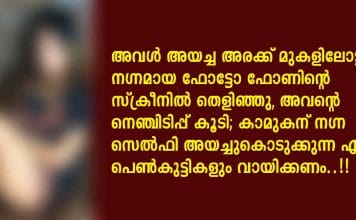 അവള് അയച്ച അരക്ക് മുകളിലോട്ട് നഗ്നമായ ഫോട്ടോ ഫോണിന്റെ സ്ക്രീനില് തെളിഞ്ഞു, അവന്റെ നെഞ്ചിടിപ്പ് കൂടി; കാമുകന് നഗ്ന സെല്ഫി അയച്ചുകൊടുക്കുന്ന എല്ലാ പെണ്കുട്ടികളും വായിക്കണം..!!